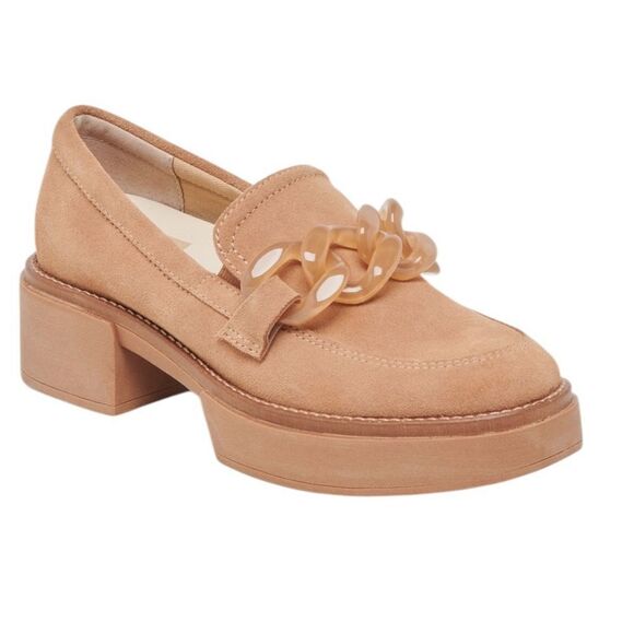 NWT DOLCE VITA SHEENA TAN/BROWN SUEDE HEELED LOAFERS WOMENS SIZE 9 - Picture 1 of 10